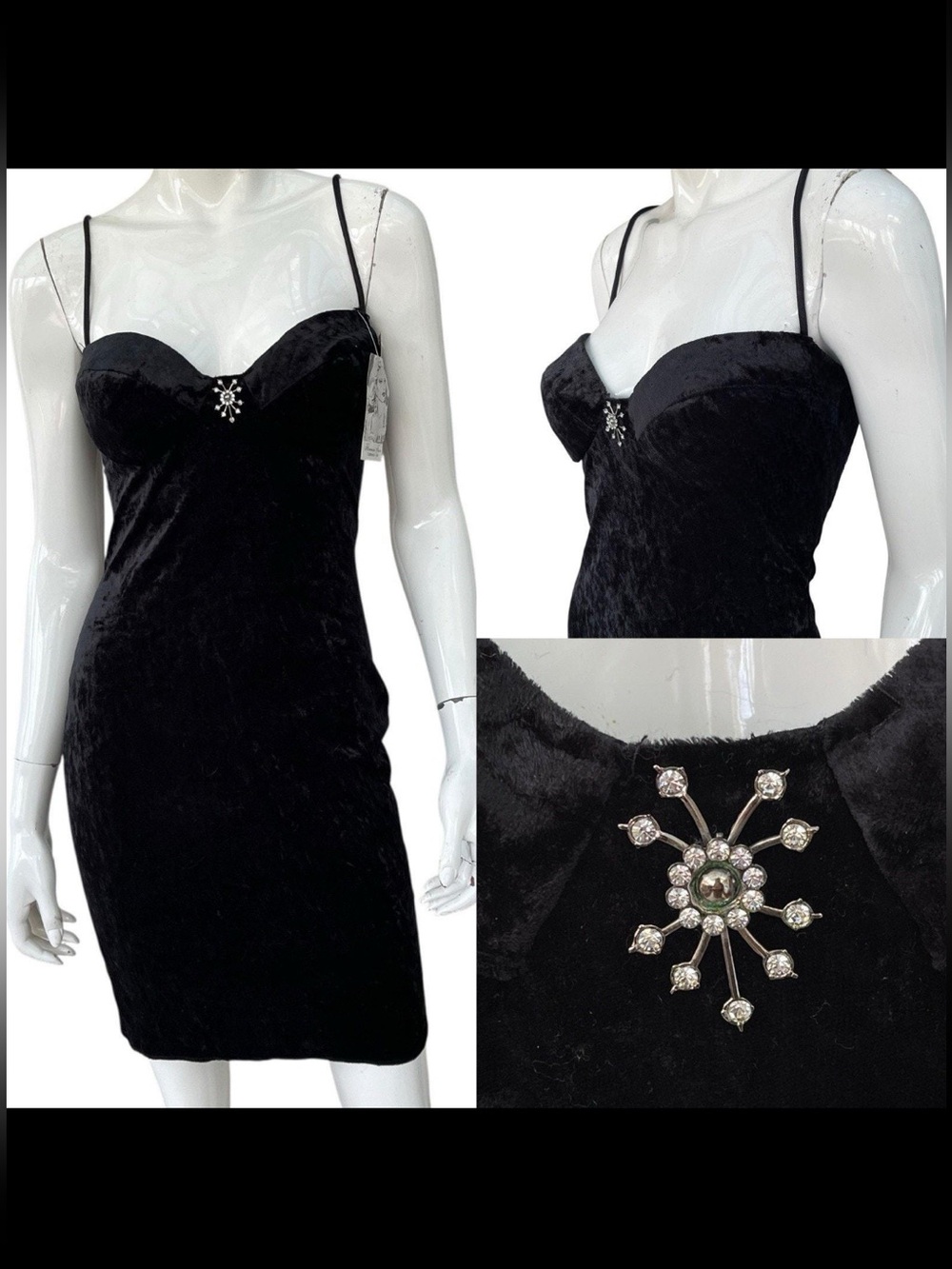 Black Strapless Velvet Mini Dress with Jewel Accent